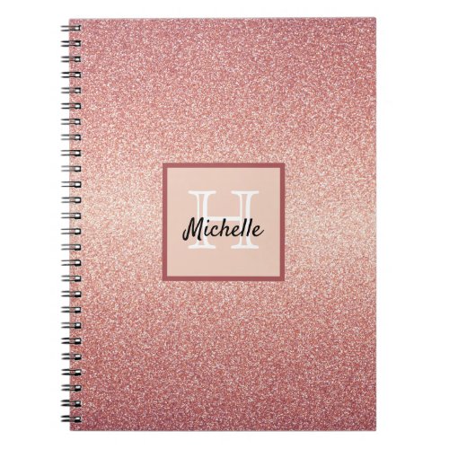 Rose gold glitter sparkle glam pink monogram notebook