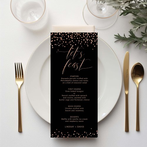Rose gold glitter sparkle lets feast Menu Card
