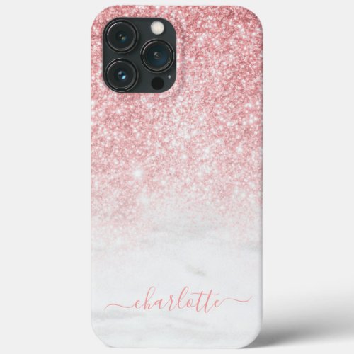 Rose Gold Glitter Sparkle Marble Personalized Name iPhone 13 Pro Max Case