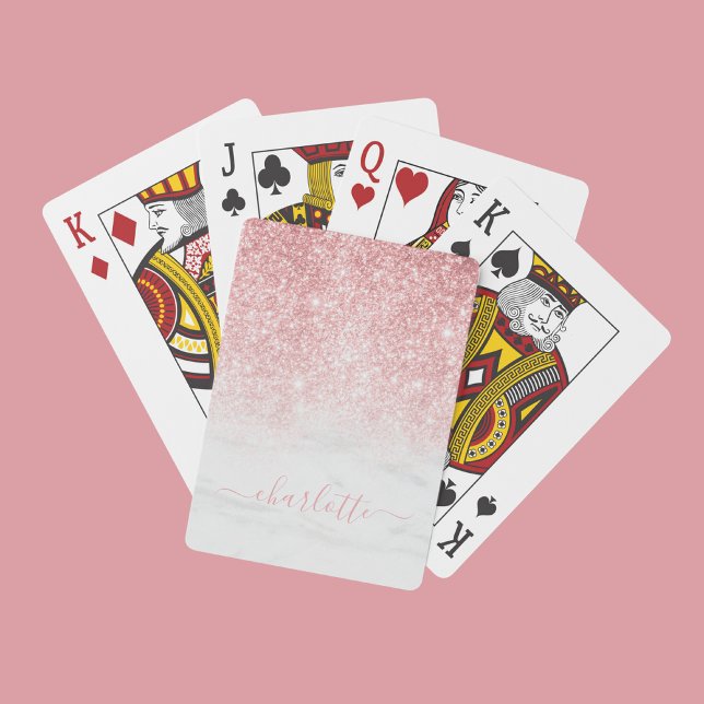 Rose Gold Glitter Sparkle Marble Personalized Name Poker Cards (Creator Uploaded)