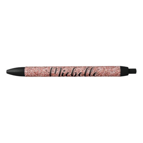 Rose Gold Glitter Sparkle Modern Personalized Black Ink Pen