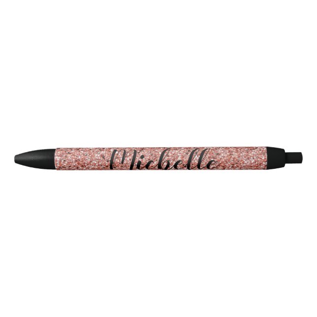 Rose Gold Glitter Sparkle Modern Personalized Pen (Front)