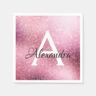 Rose Gold Glitter & Sparkle Monogram Birthday Napkins