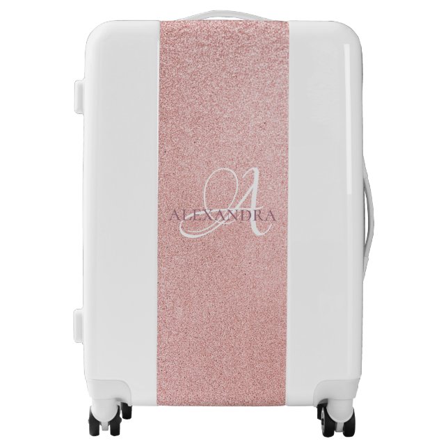 Rose gold glitter sparkle Monogram Luggage (Front)