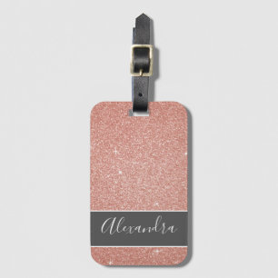 Rose Gold Glitter Sparkle Monogram Name Luggage Tag