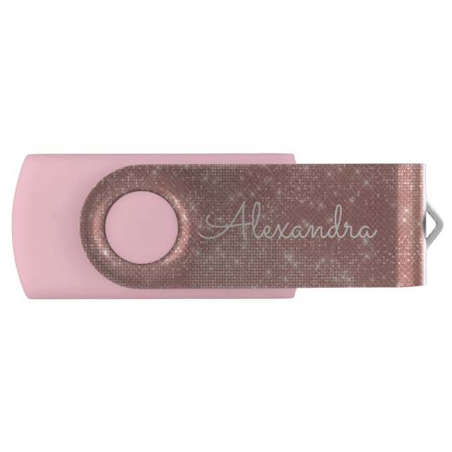 Rose Gold Glitter Sparkle Monogram USB Thumb Drive (Front)