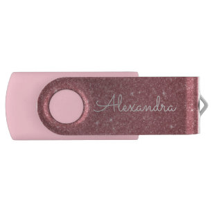 Rose Gold Glitter Sparkle Monogram USB Thumb Drive