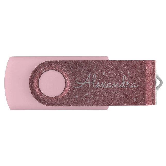 Rose Gold Glitter Sparkle Monogram USB Thumb Drive (Front)