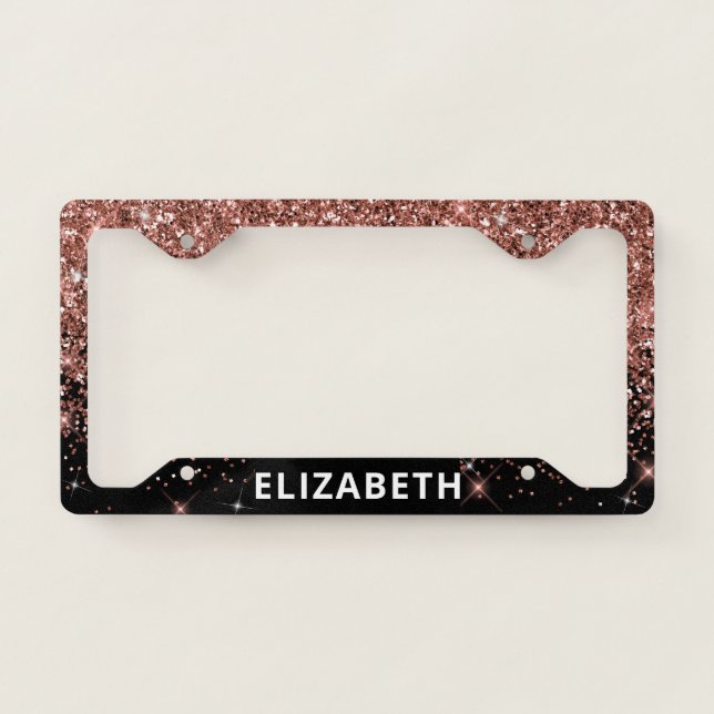 Rose Gold Glitter Sparkle Monogrammed License Plate Frame (Front)