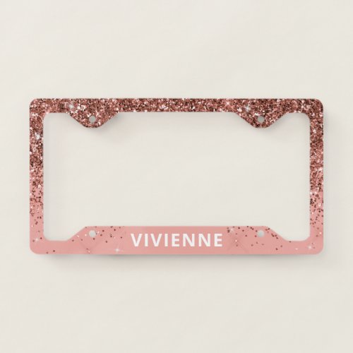 Rose Gold Glitter Sparkle Monogrammed License Plate Frame