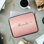 Rose gold glitter sparkle name laptop sleeve<br><div class="desc">Girly and elegant. A rose gold gradient faux glitter pattern. Personalize and add your name. The name is written with a modern hand lettered style script. Dark rose gold colored letters. To keep the swashes only delete the sample name, leave the spaces or emoji's in front and after the name....</div>