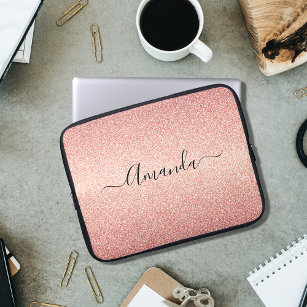 Rose gold glitter sparkle name laptop sleeve