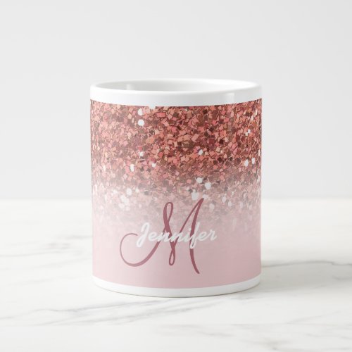 Rose Gold Glitter Sparkle Ombre Monogram Name Giant Coffee Mug