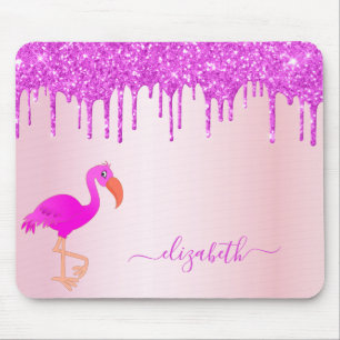 Rose gold glitter sparkle pink flamingo monogram mouse pad