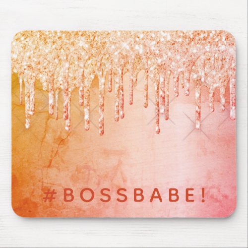 Rose gold glitter sparkle pink rustic BOSSBABE Mouse Pad