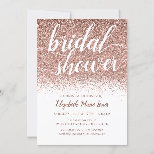 Rose Gold Glitter Sparkle Script  Bridal Shower Invitation