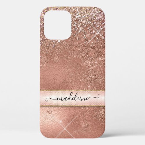 Rose Gold Glitter Sparkle Script Elegant Name iPhone 12 Case