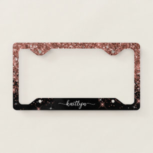 Rose Gold Glitter Sparkle Script Monogram License Plate Frame