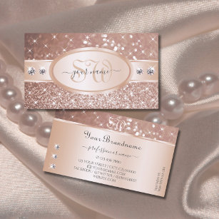 Rose Gold Glitter Sparkle Stars Diamonds Initials Business Card