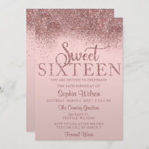 Rose Gold Glitter Sparkle Sweet 16 Birthday Invitation