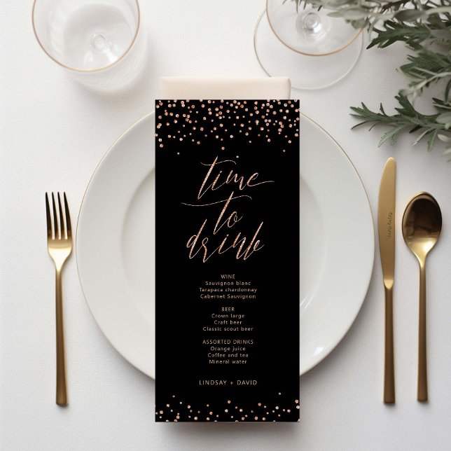 Rose gold glitter sparkle time to drink Menu Card (Creator Uploaded)