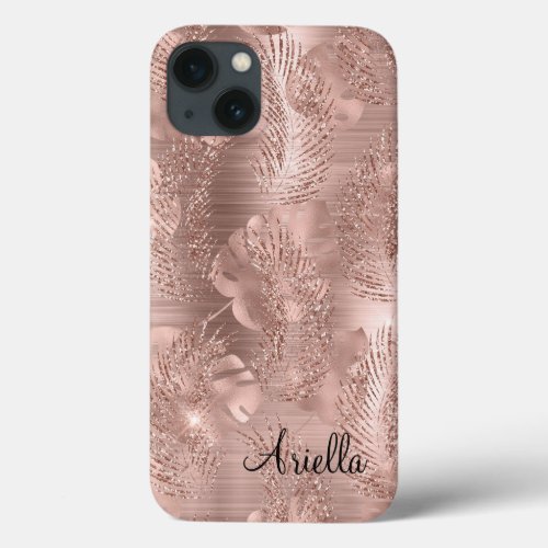 Rose Gold Glitter Sparkle Tropical Palm iPhone 13 Case