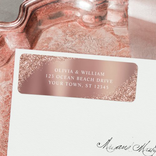 Rose Gold Glitter Sparkle Wedding Return Address Label