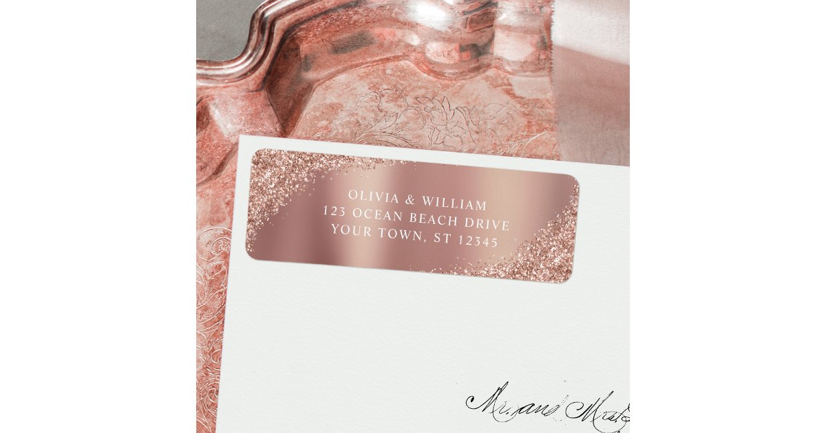 Rose Gold Glitter Sparkle Wedding Return Address Label | Zazzle