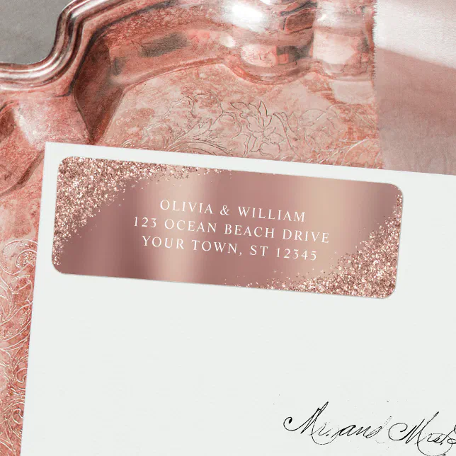 Rose Gold Glitter Sparkle Wedding Return Address Label | Zazzle