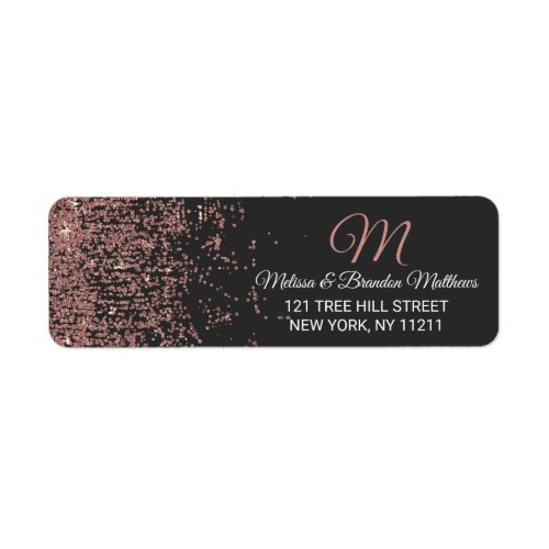 Rose Gold Glitter Sparkles Black Address Label