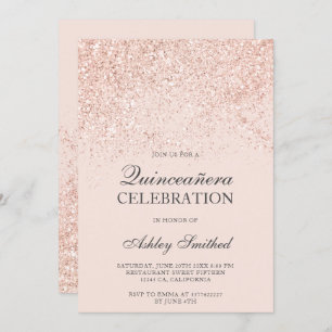 Rose gold glitter sparkles blush chic Quinceañera Invitation