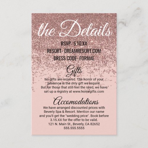Rose Gold Glitter Sparkles Blush Pink Details Enclosure Card