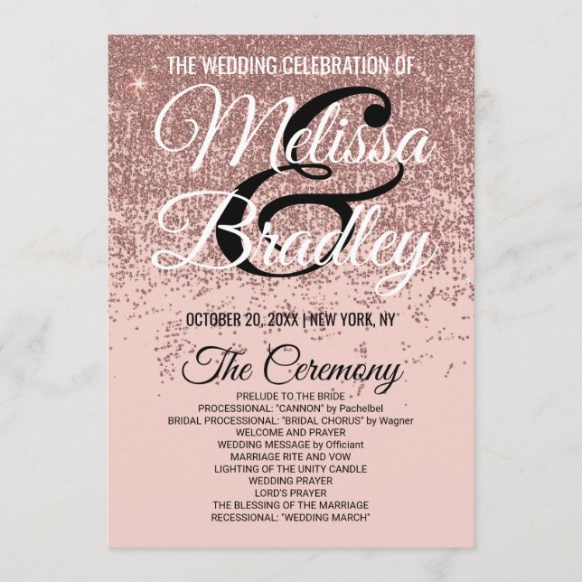 Rose Gold Glitter Sparkles Blush Pink Programs (Front)