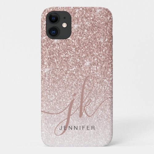 Rose Gold Glitter Sparkles Elegant Monogram iPhone 11 Case