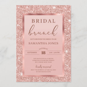 Rose gold glitter sparkles glamour bridal brunch invitation