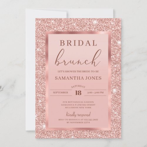 Rose gold glitter sparkles glamour bridal brunch invitation