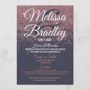 Rose Gold Glitter Sparkles Navy Blue Wedding Menu