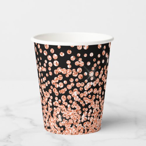 Rose gold glitter sparkles on black elegant paper cups