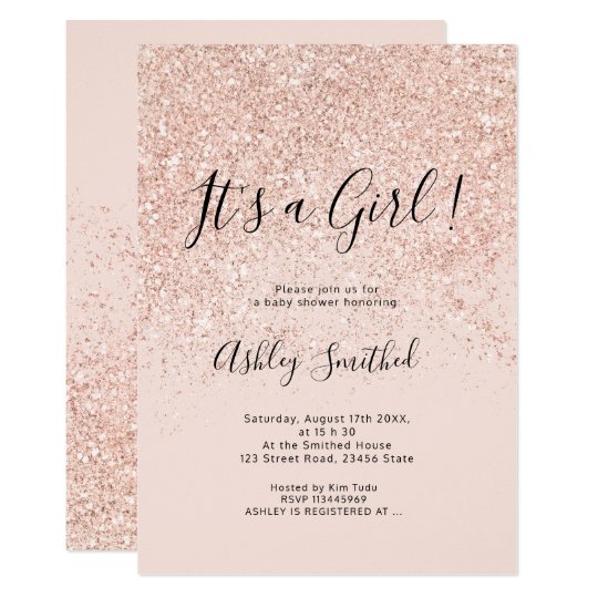 Rose gold glitter sparkles pink girl baby shower invitation | Zazzle.com