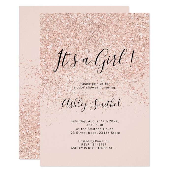 rose gold and pink baby shower invitations