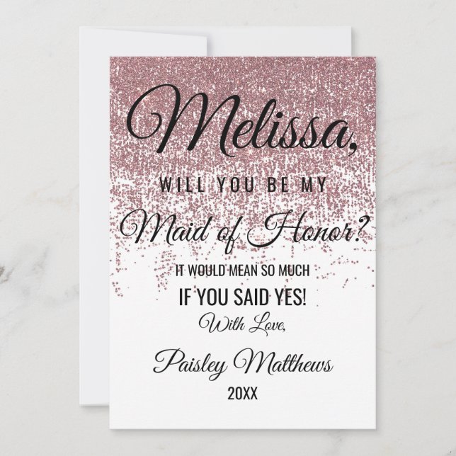 Rose Gold Glitter Sparkles White Maid of Honor Invitation (Front)