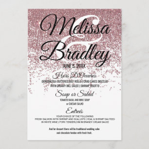 Rose Gold Glitter Sparkles White Wedding Menu