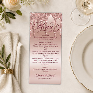 Rose Gold Glitter Sparkling Diamonds Wedding Menu