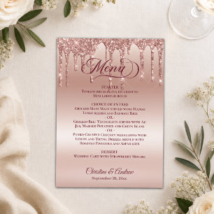 Rose Gold Glitter Sparkling Diamonds Wedding Menu