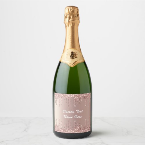 Rose Gold Glitter Sparkling Wine Label Custom Text