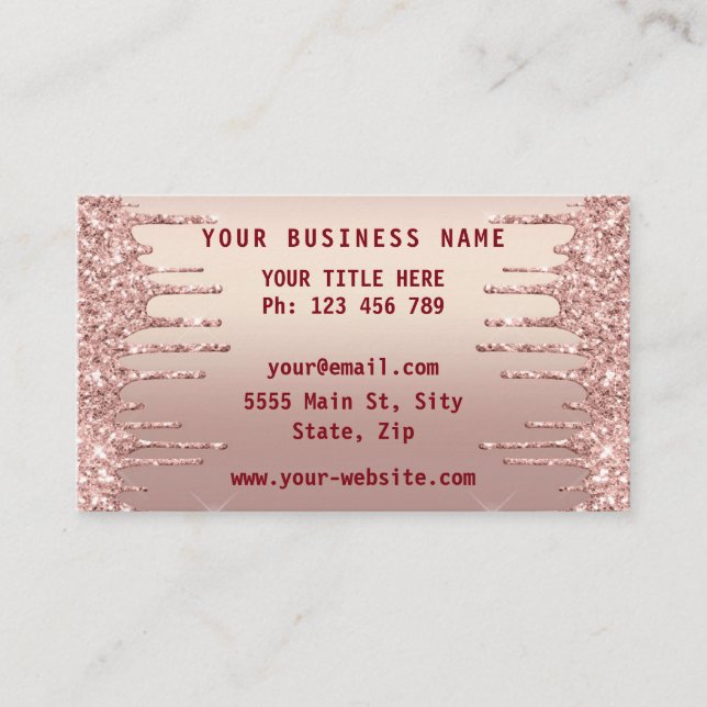 Rose Gold Glitter Sparkly Business Cards Example (Front)