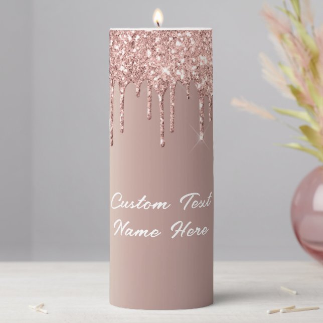 Rose Gold Glitter Sparkly Candle with Custom Text (In Situ)