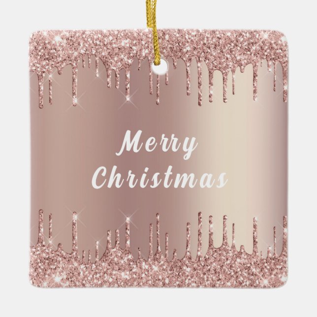 Rose Gold Glitter Sparkly Christmas Ornament (Front)