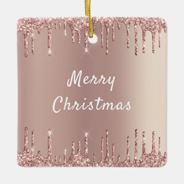 Rose Gold Glitter Sparkly Christmas Ornament (Front)