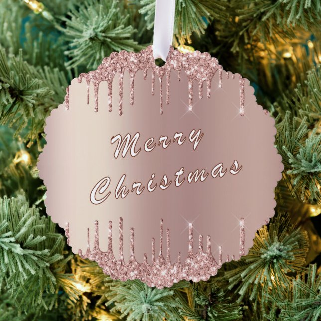 Rose Gold Glitter Sparkly Christmas Ornament Card (Insitu (Tree))